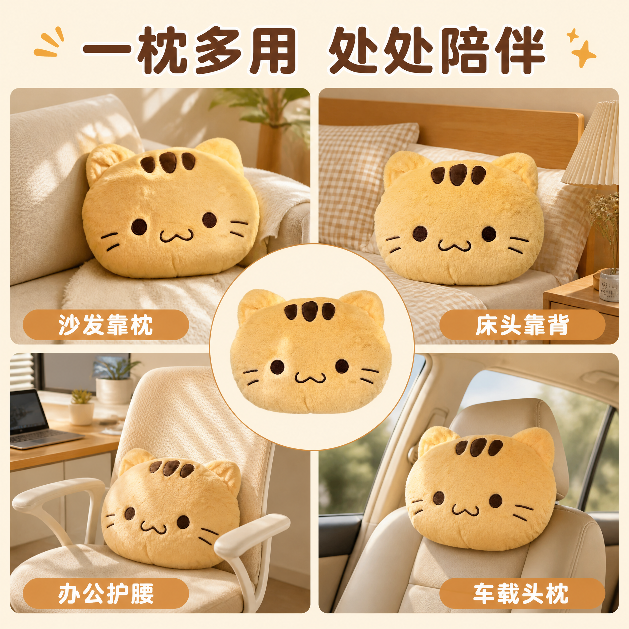 [主图-9] 黄猫头抱枕 多场景适用拼图 功能型主图。[统一基… - 图片创意预览
