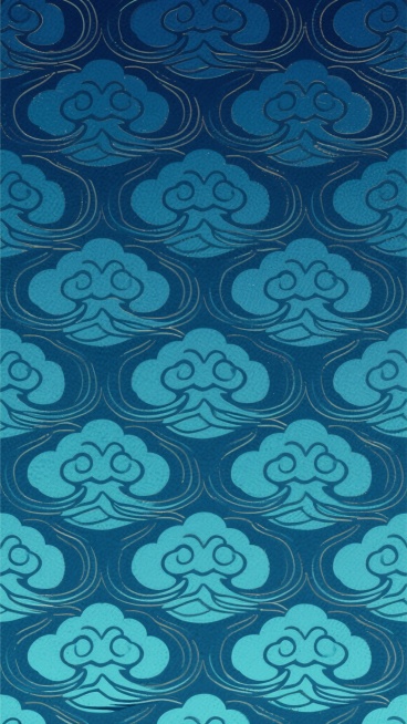 一张具有中国传统纹样风格的无缝背景图案，整体采用深蓝色与青色的渐变色调，由连续重复的流畅线条勾勒出的祥云和波浪图案组成，线条细腻均匀，呈现出典雅的东方美学韵味，图案排列整齐有序，具有高度的对称性和节奏感，适合作为传统文化主题的背景装饰使用。预览效果