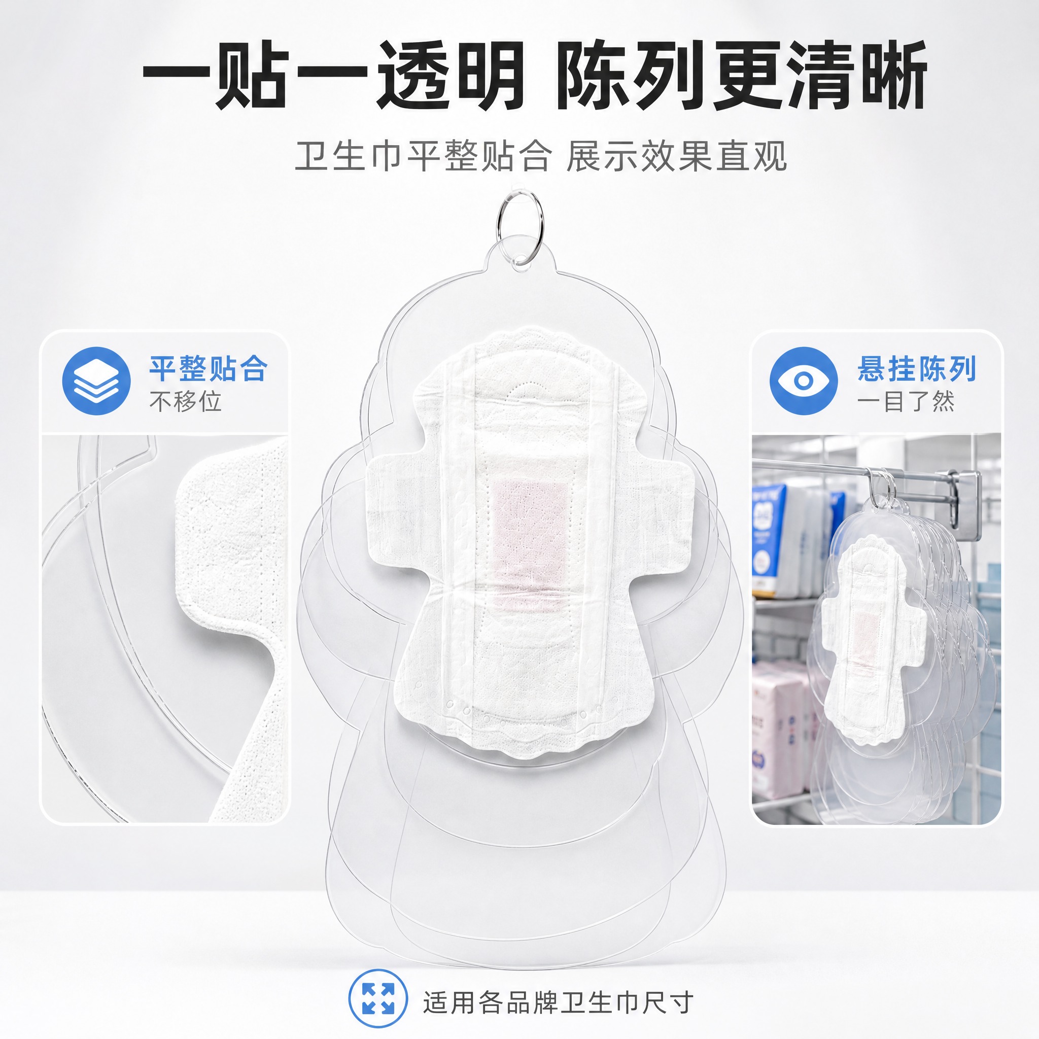 [主图-2] 核心使用价值展示，卫生巾贴挂板效果演示，突出产品… - 图片创意预览