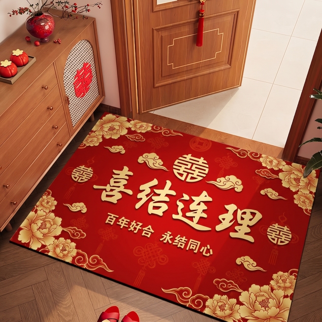 「图片1」在同场景风格不变的情况下，裂变出4张新中式风格的地毯图案，参考图中的色系不变预览效果