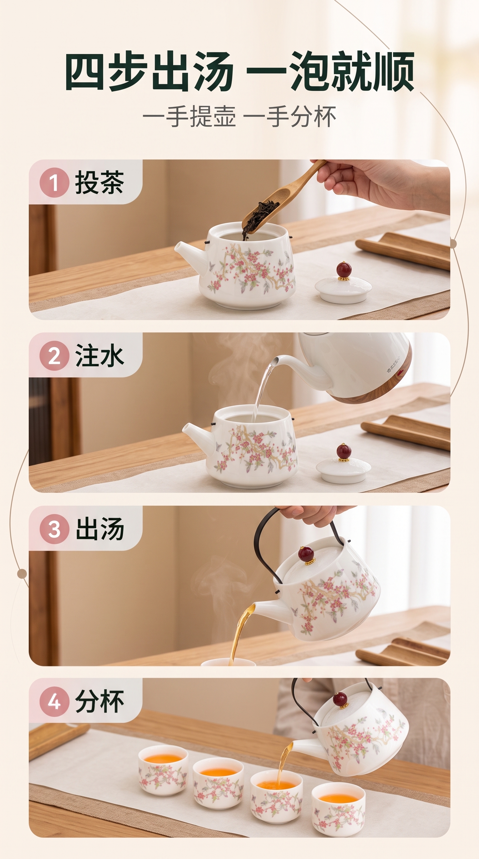 [商品] 使用【图1】繁花白瓷功夫茶具套装；四步中的茶壶、茶杯… - 图片创意预览