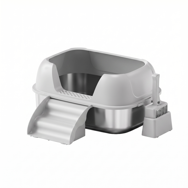 Main image: 304 Stainless Steel Cat Litter Box. Pure white background #FFFFFF, product centered, occ预览效果