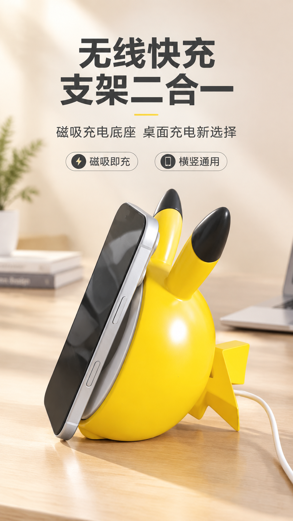 [商品] 使用【图5】无线充电底座，手机斜靠充电的使用状态；严… - 图片创意预览