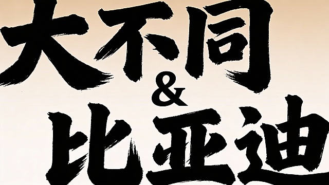 “大不同 & 比亚迪”使用粗犷有力、略带手写感的书法字体或厚重无衬线字体。