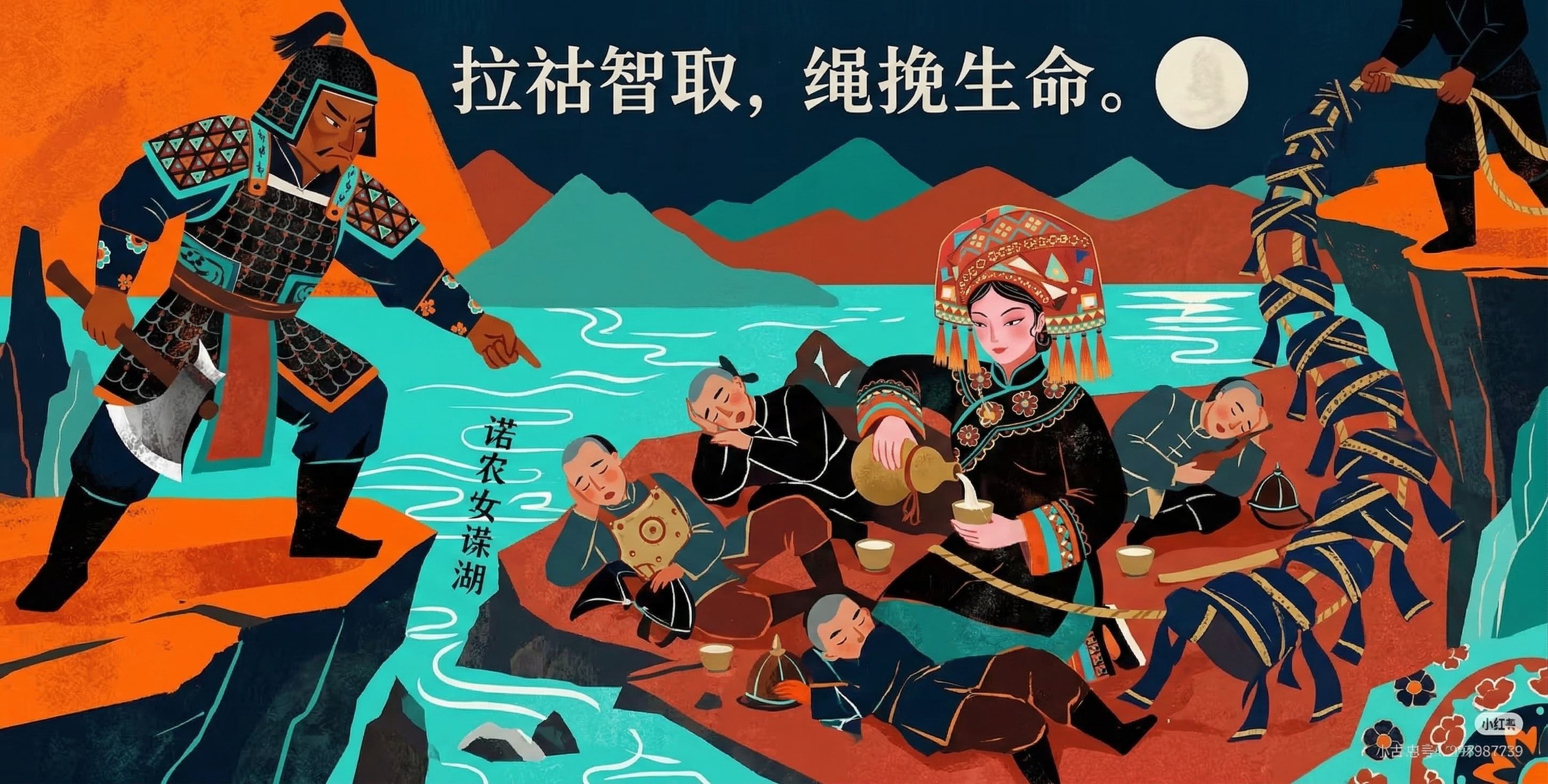全新原创，换全新视角，保持原图比例，扁平风格绘本插画，拉祜族营… - 图片创意预览