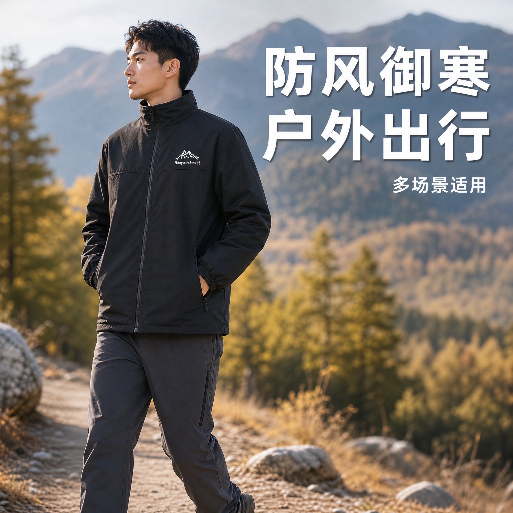 [主图-3] 户外场景穿着展示，突出防风适用户外运动。 [统一… - 图片创意预览