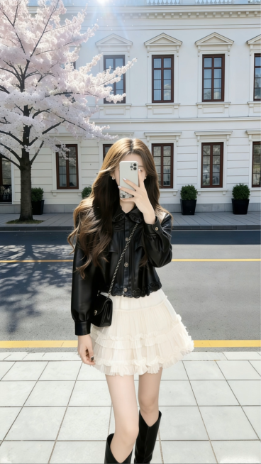 女生左手持手机全程严实挡住五官，位置角度恒定不变，动作甜美可爱，温柔大方，优雅自然，真实流畅。首先单手叉腰往后退三步，右手轻轻叉腰，步伐自然放松，走的同时右手抬到脸侧比心，手指自然弯曲，双腿迈步时微微预览效果