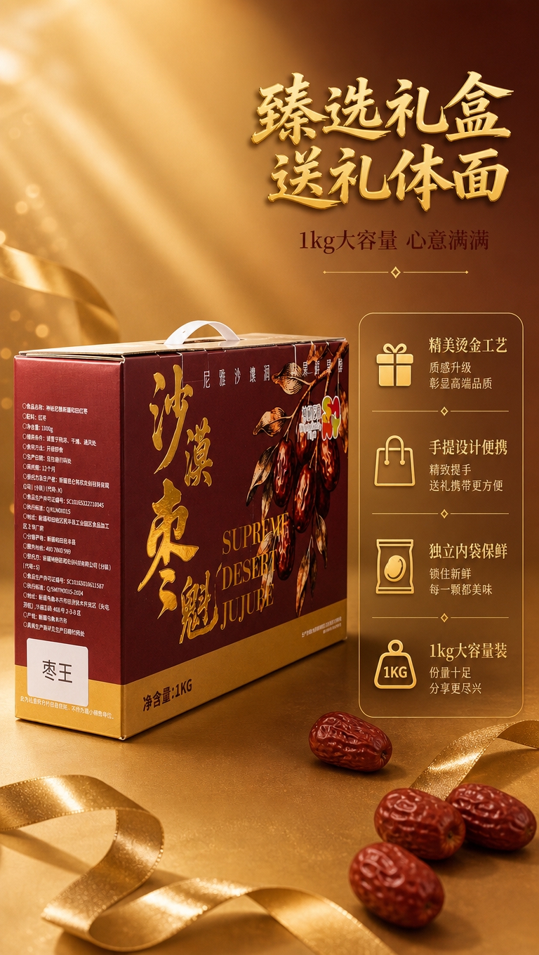 [商品] 使用【图1】沙漠枣魁礼盒侧面角度图为主视觉；保留酒红… - 图片创意预览