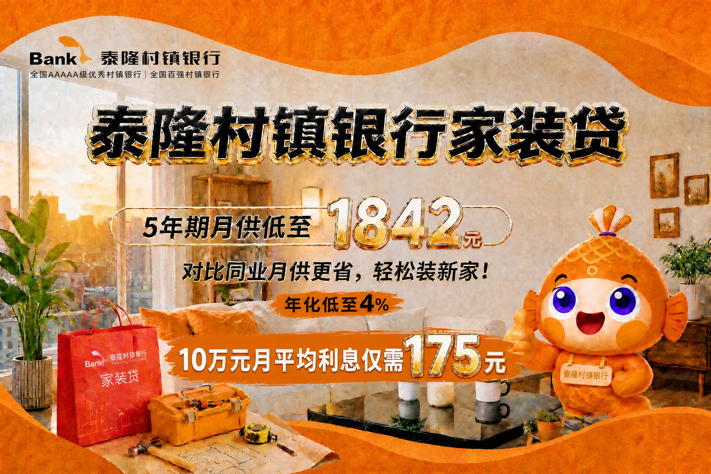 对海报进行以下三处修改： 1. “年化低至4%”的字体改为黑色… - 图片创意预览