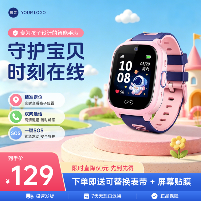 儿童智能手表卡通可爱电话手表直通车主图预览效果