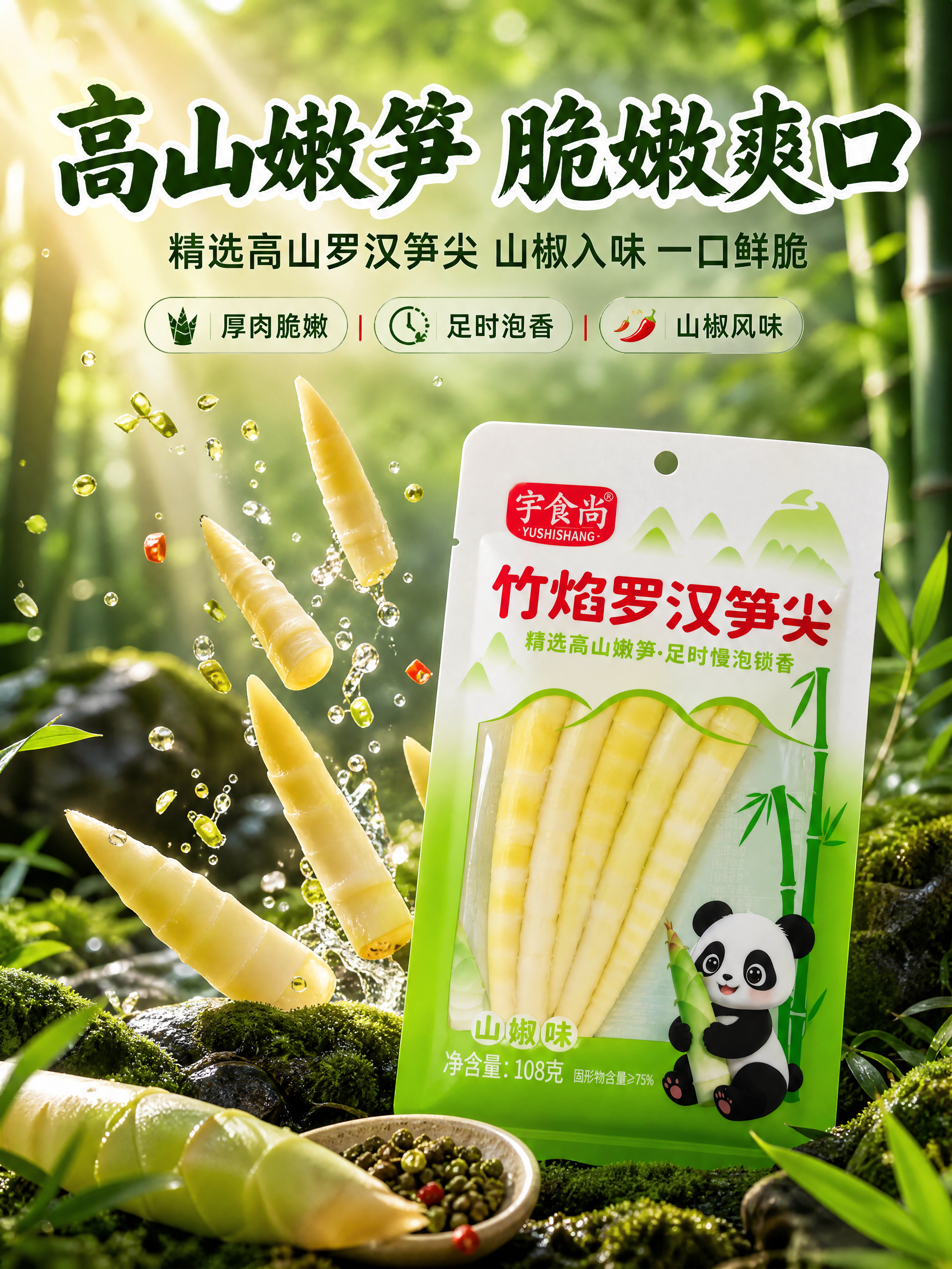 [商品] 使用【图2】宇食尚竹焰罗汉笋尖山椒味袋装产品；保留包… - 图片创意预览