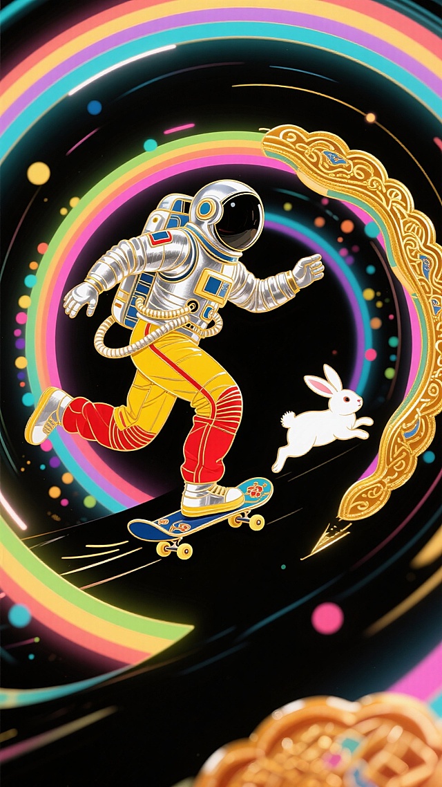 😎宇航员携白兔，七彩月饼隧道酷炫滑行🚀