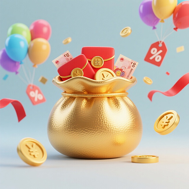 黄金，金袋子，钱包，金币，RMB，气氛热闹。