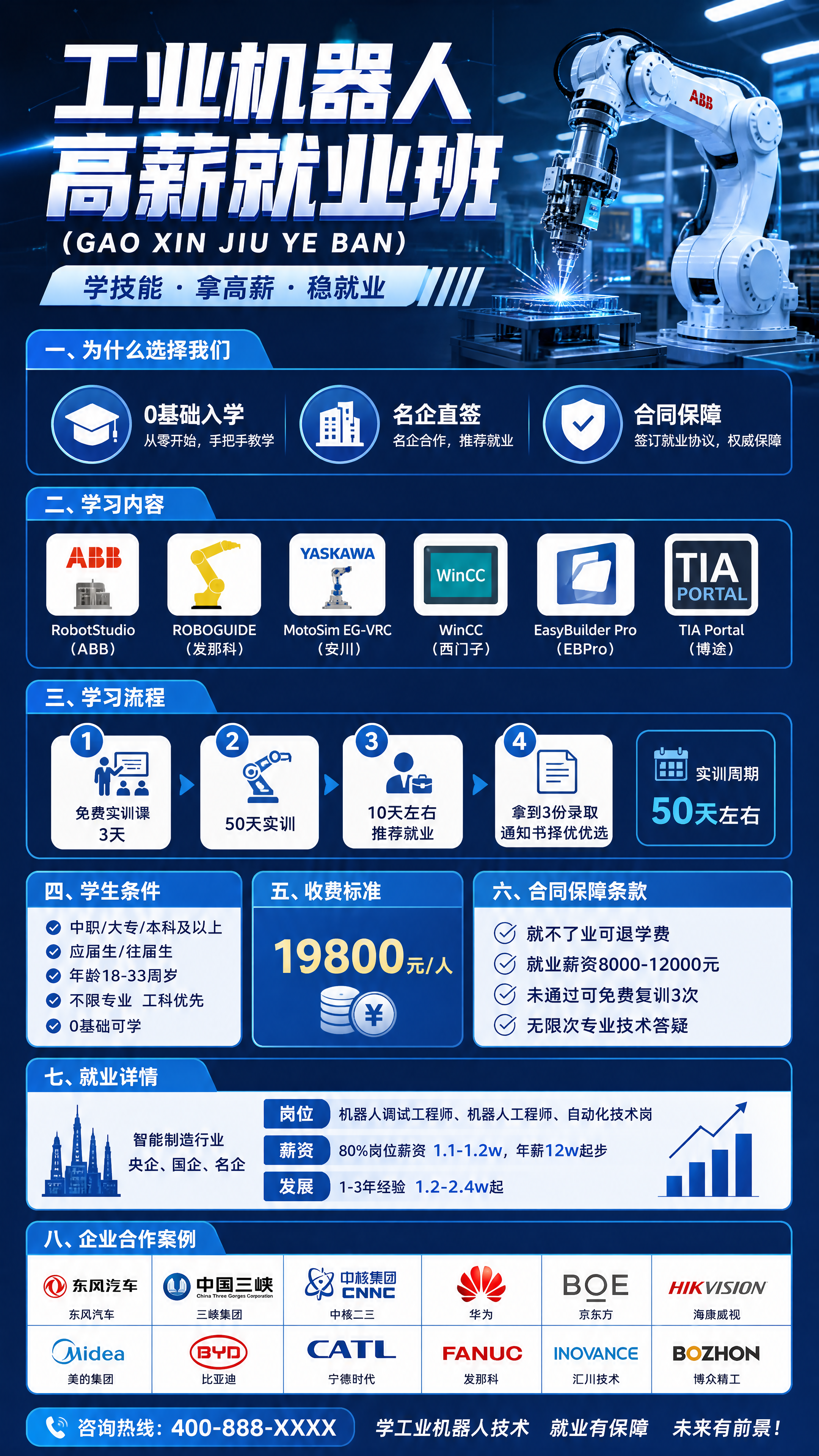 设计一张职业培训招生海报，主题是"工业机器人高薪就业班（GAO… - 图片创意预览