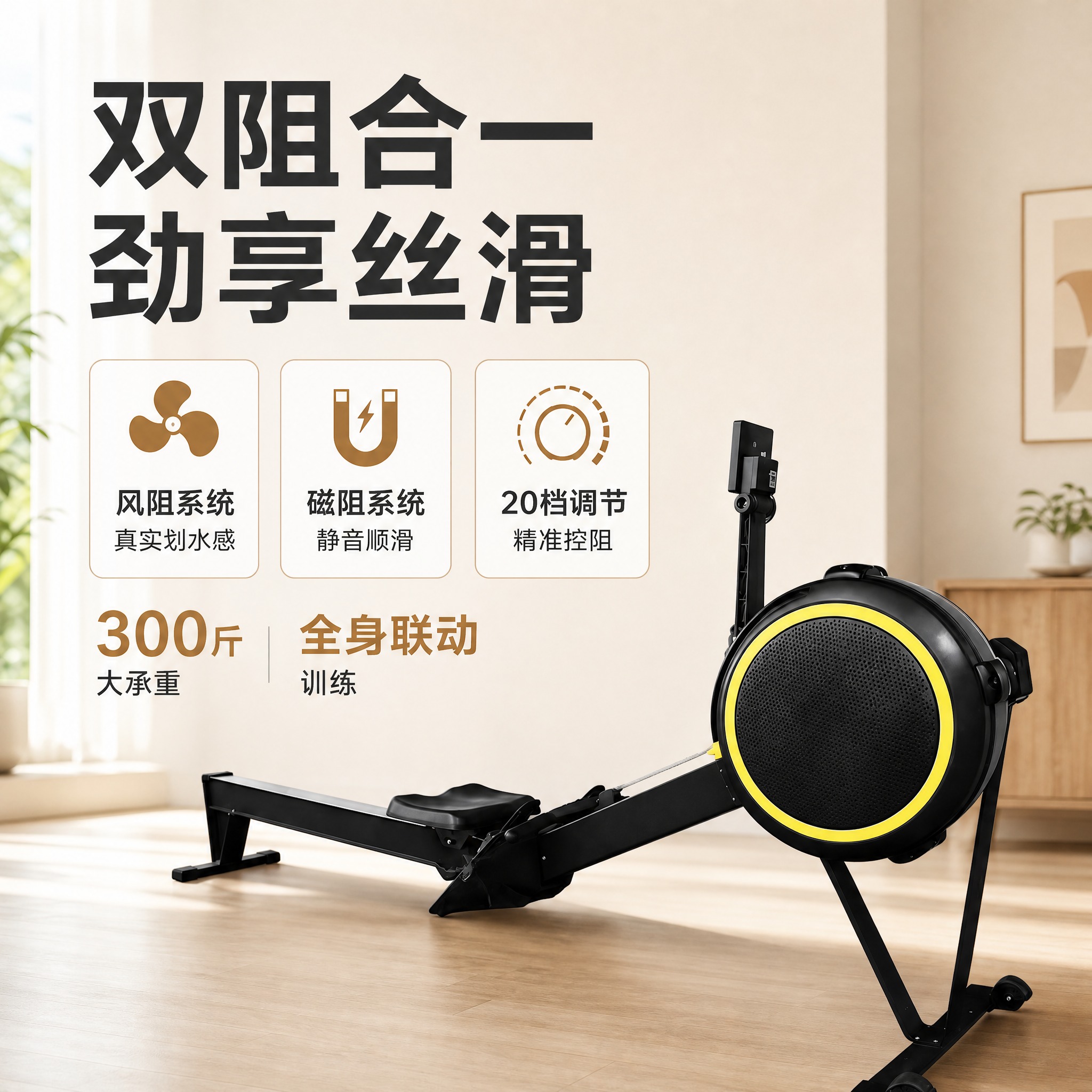 [主图-2] 双阻划船机（风阻+磁阻 20档调节 新款升级）核… - 图片创意预览