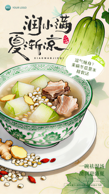 小满节气夏季养生菜品营销宣传新中式竖版海报预览效果