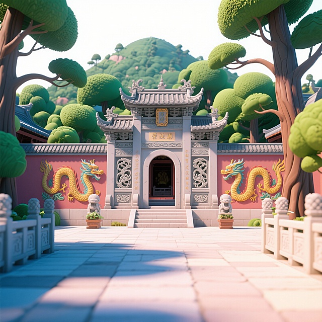 请用卡通形式设计出罗浮山以下8个景点，每张图的设计风格要保持一致，请先网上搜索每个景点的实景图再根据实际设计，只展示景点本身并用白色背景：
白莲湖、冲虚古观、东江纵队纪念馆、葛洪博物馆、狮子峰、罗浮山登山索道、鹰嘴岩、飞云顶