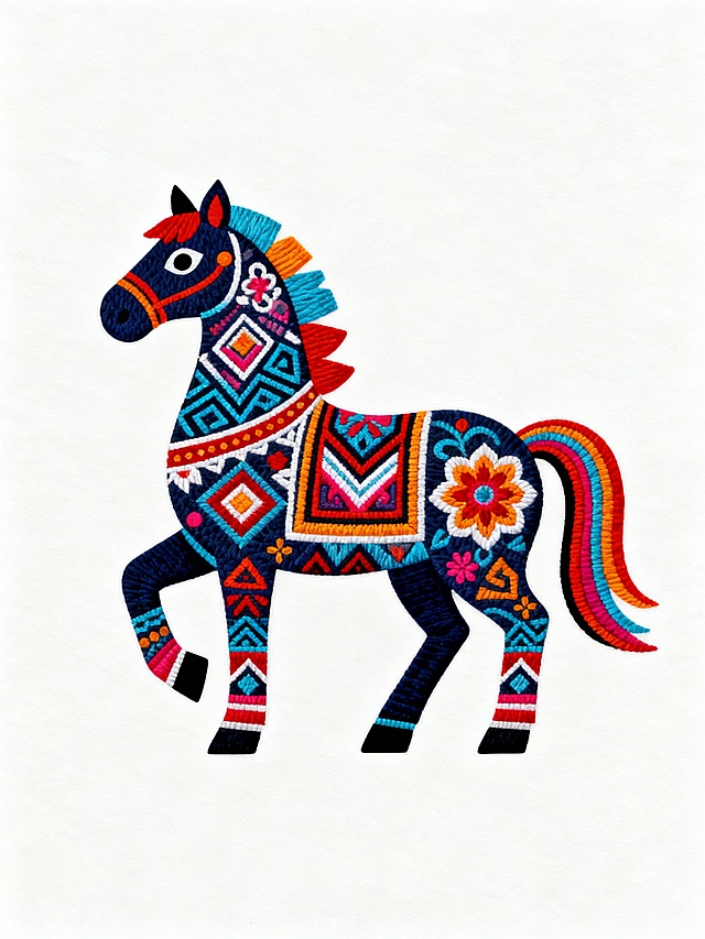 彝绣，图案马年