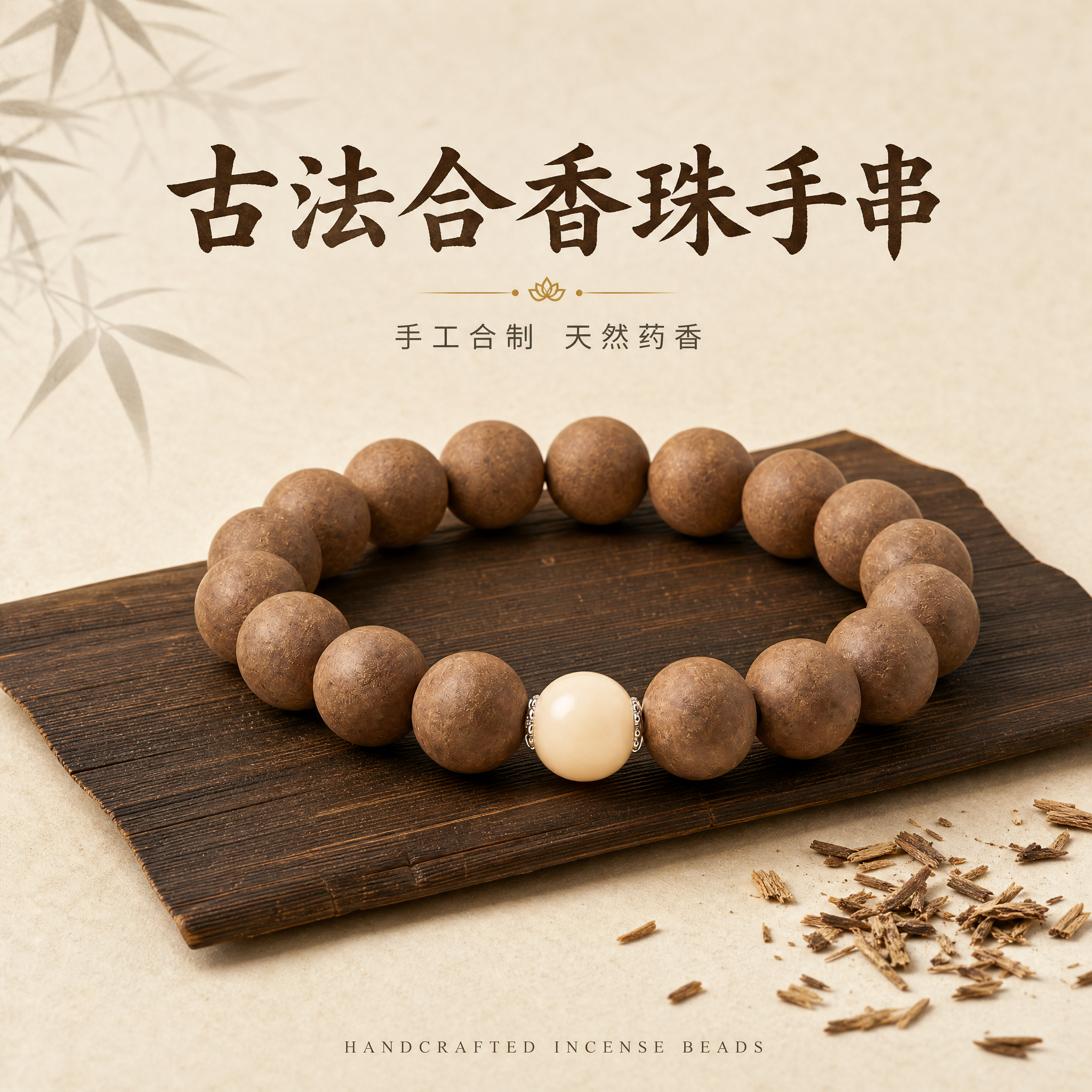 [主图-1] 古法合香珠手串首图，突出禅意氛围与身份感，吸引点… - 图片创意预览