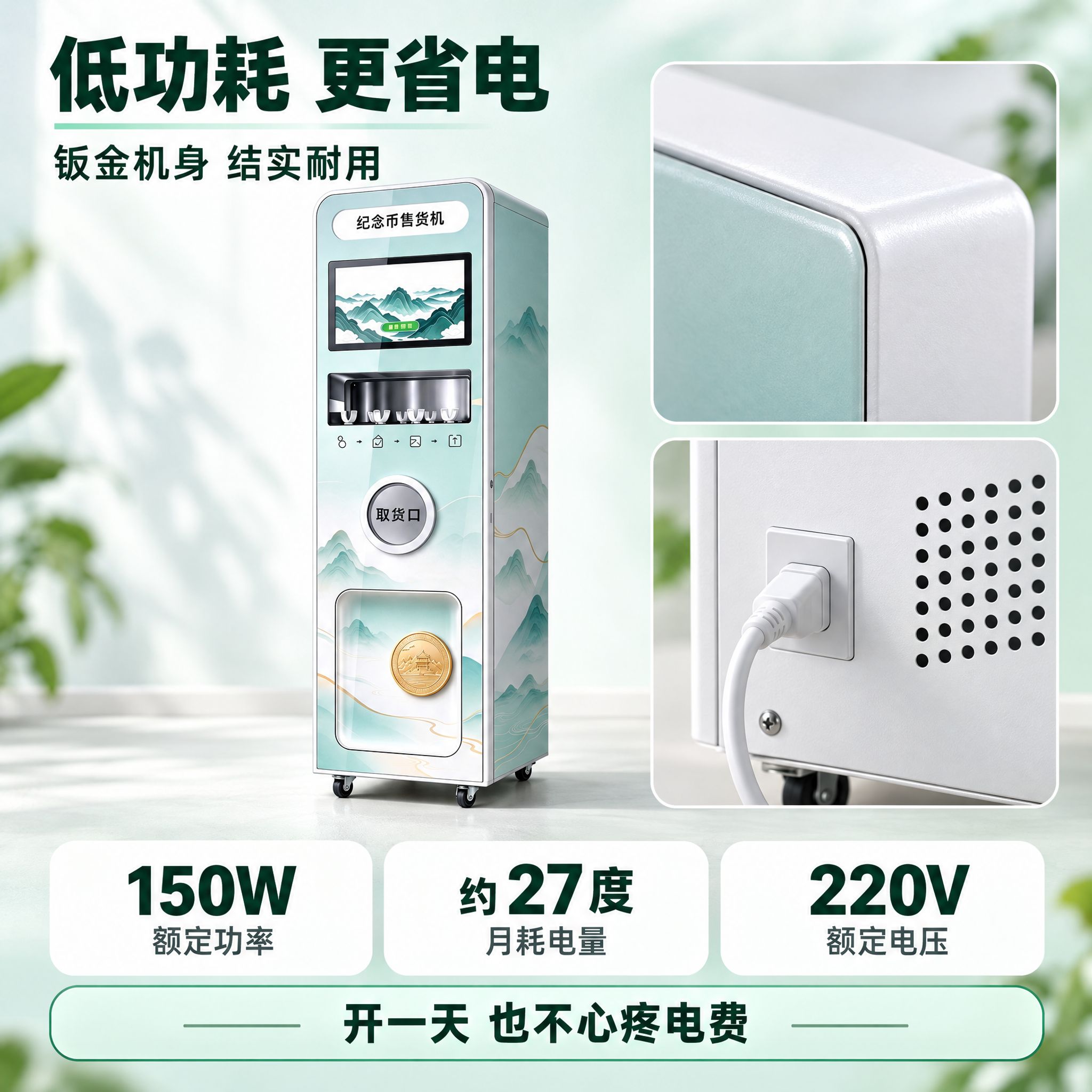 以【图1】中的纪念币售货机为唯一机器依据，严格保持机身结构、配… - 图片创意预览