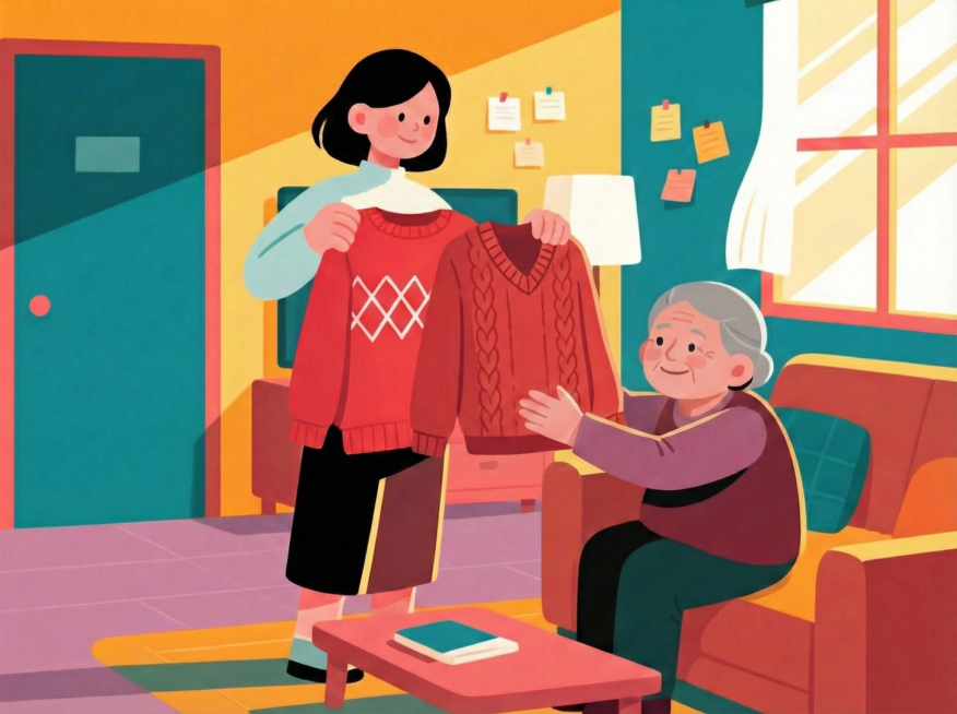 姥姥说着，我且把旧毛衣与新毛衣放在了一起。预览效果