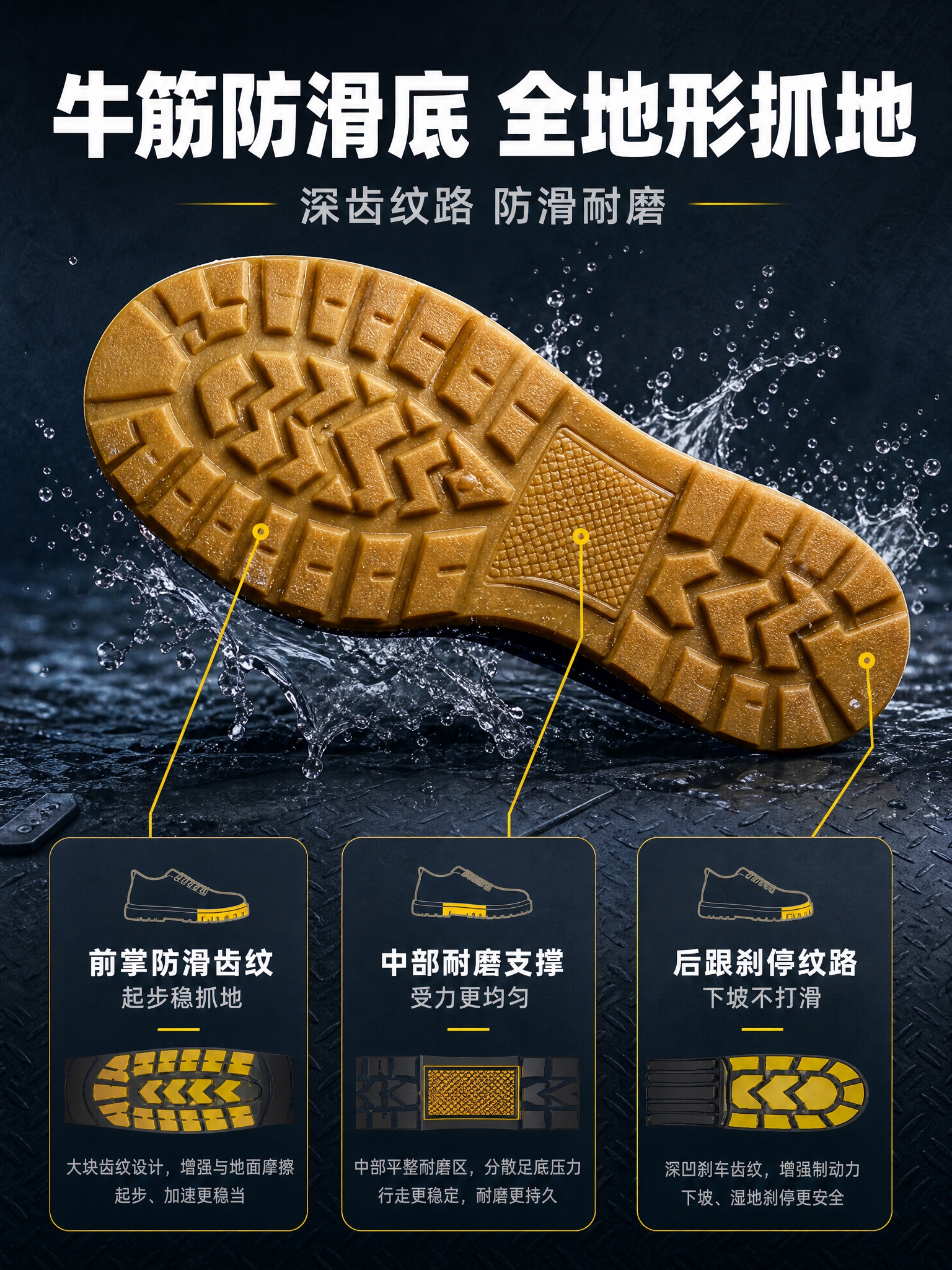 [商品] 使用【图2】鞋底产品图；保留牛筋黄色鞋底、深纹路防滑… - 图片创意预览