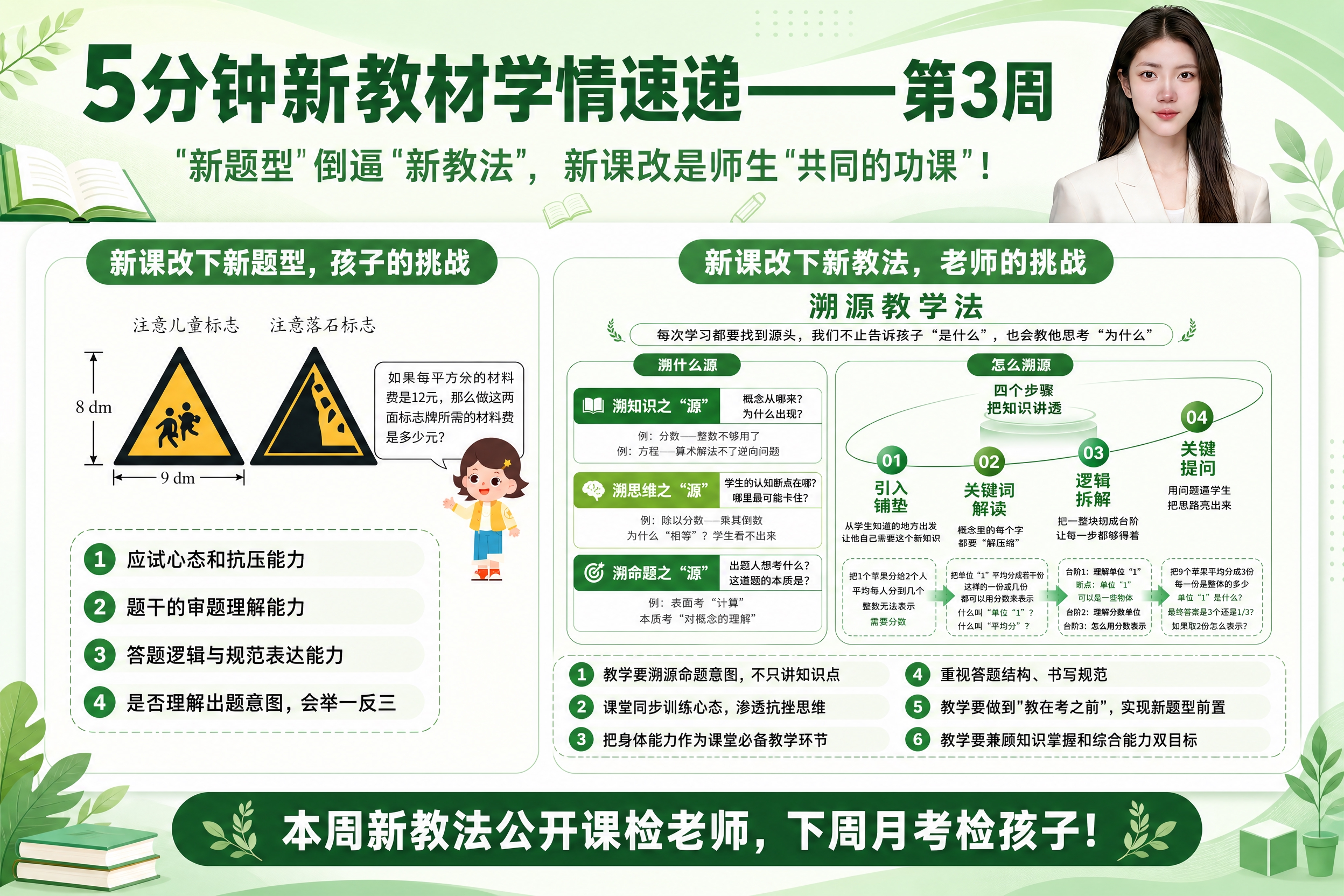 一张清新绿色风格的教育学情速递海报，横版构图，整体配色以清新薄… - 图片创意预览