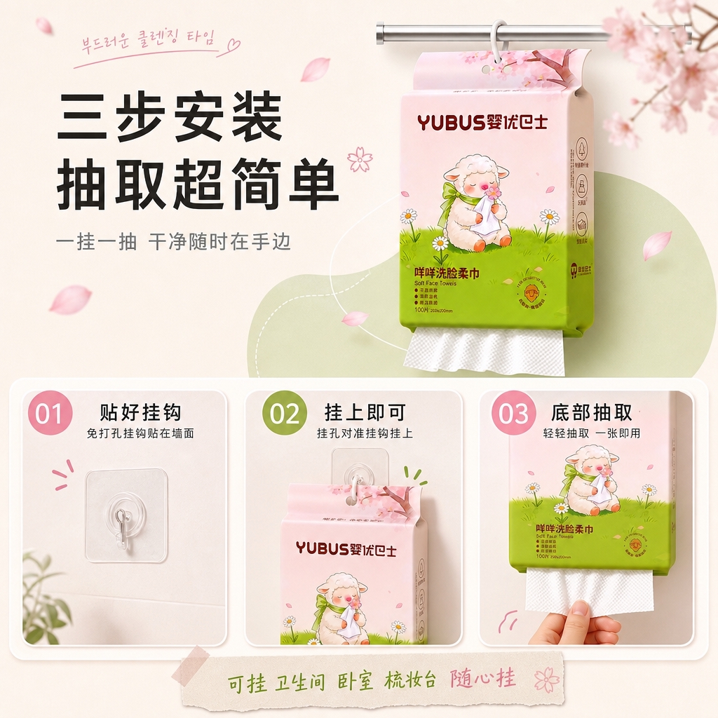 [商品] 使用【图1】【图2】咩咩羊悬挂式洗脸柔巾；保留包装外… - 图片创意预览