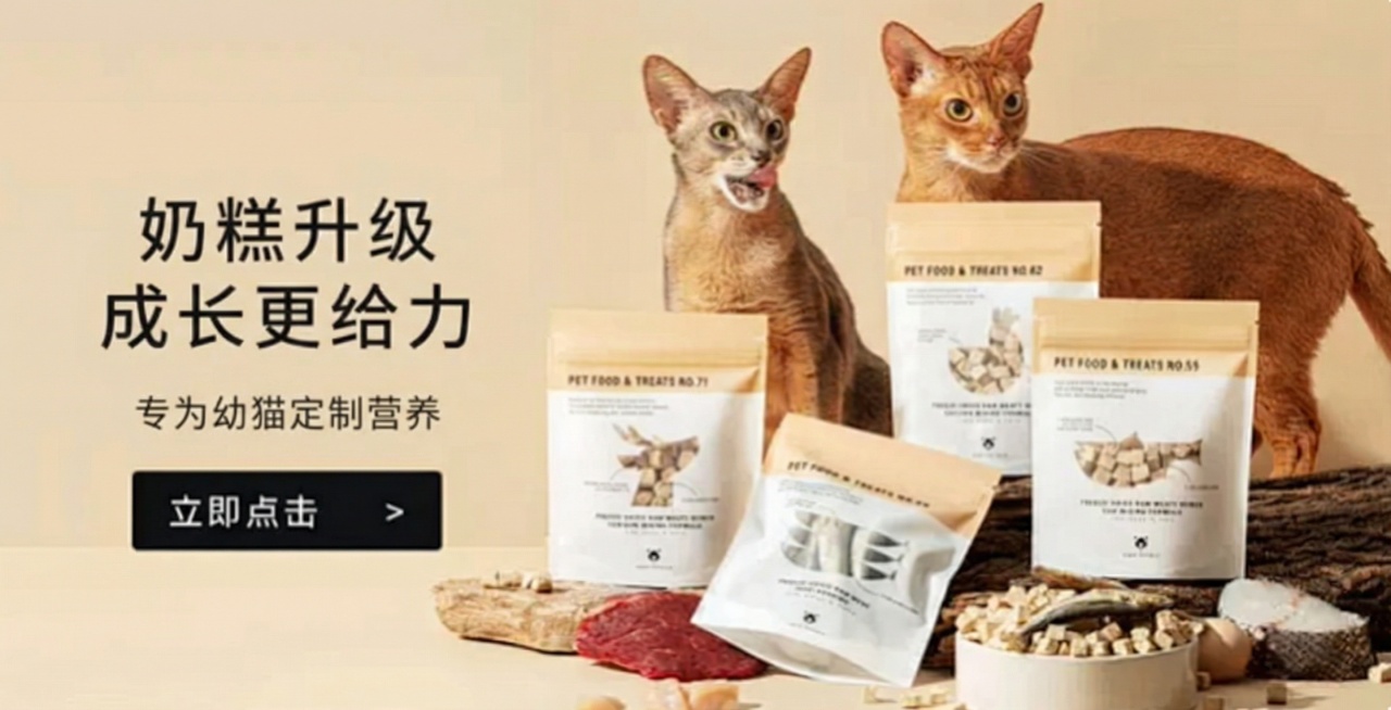 将图中文字零食升级 营养更全面换成奶糕升级 成长更给力，宠物生骨肉冻干换成专为幼猫定制营养预览效果