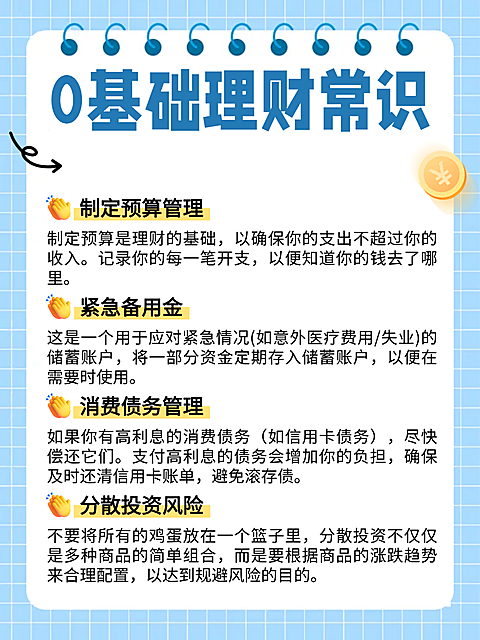 0基础理财常识金融知识分享蓝色卡通感小红书配图