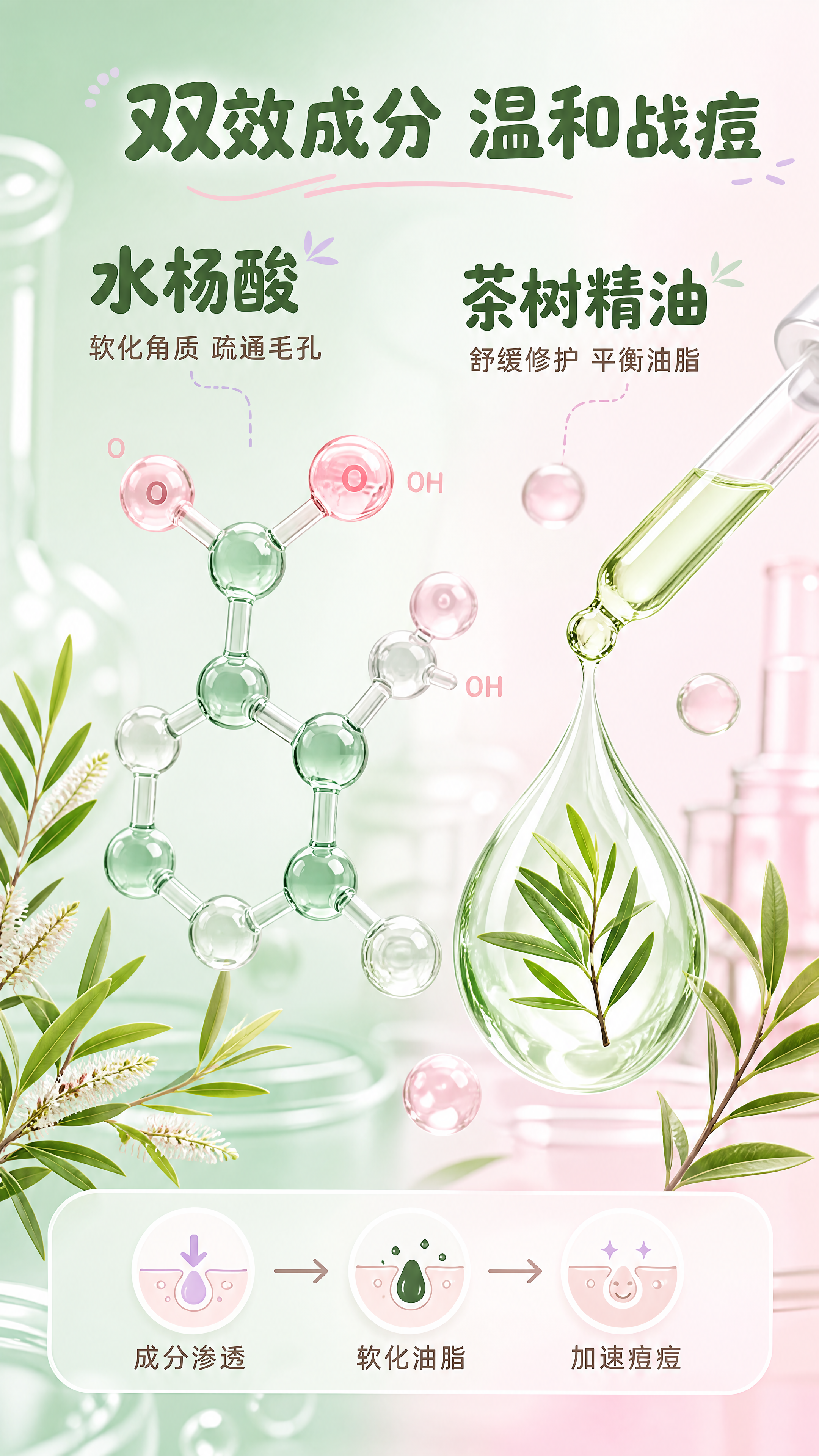 [商品] 成分机理专页，无需垫产品图；重点展示水杨酸和茶树精油… - 图片创意预览