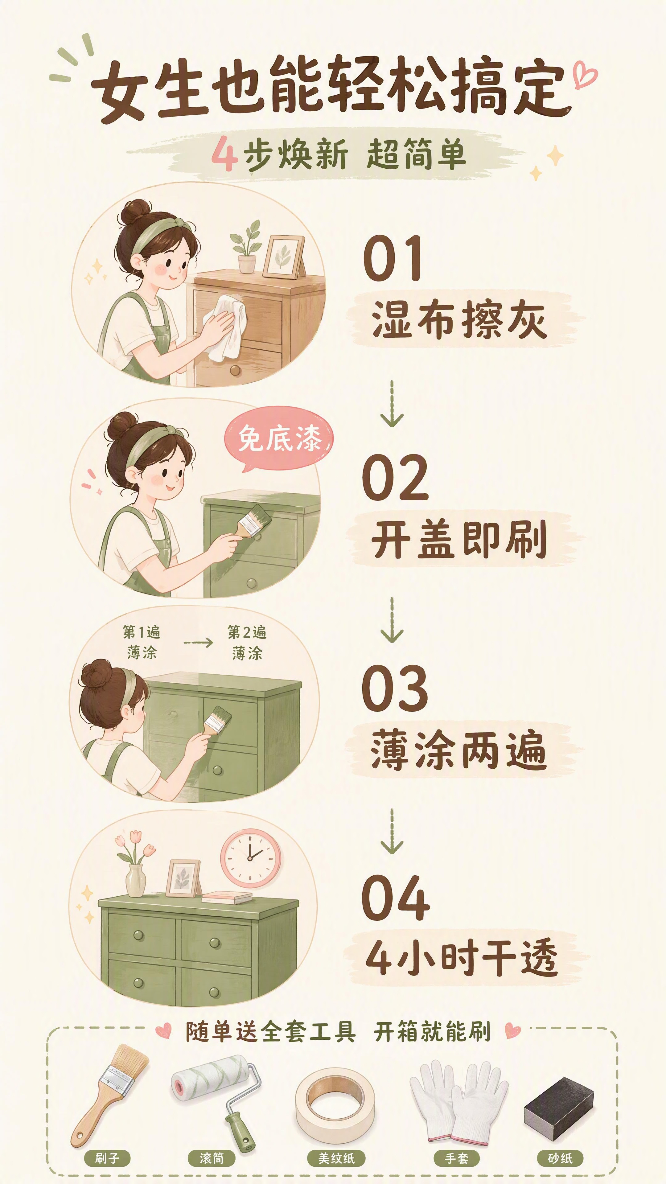 [第7张 D7] 木器改色漆施工指南页。 [氛围/风格] 极简… - 图片创意预览
