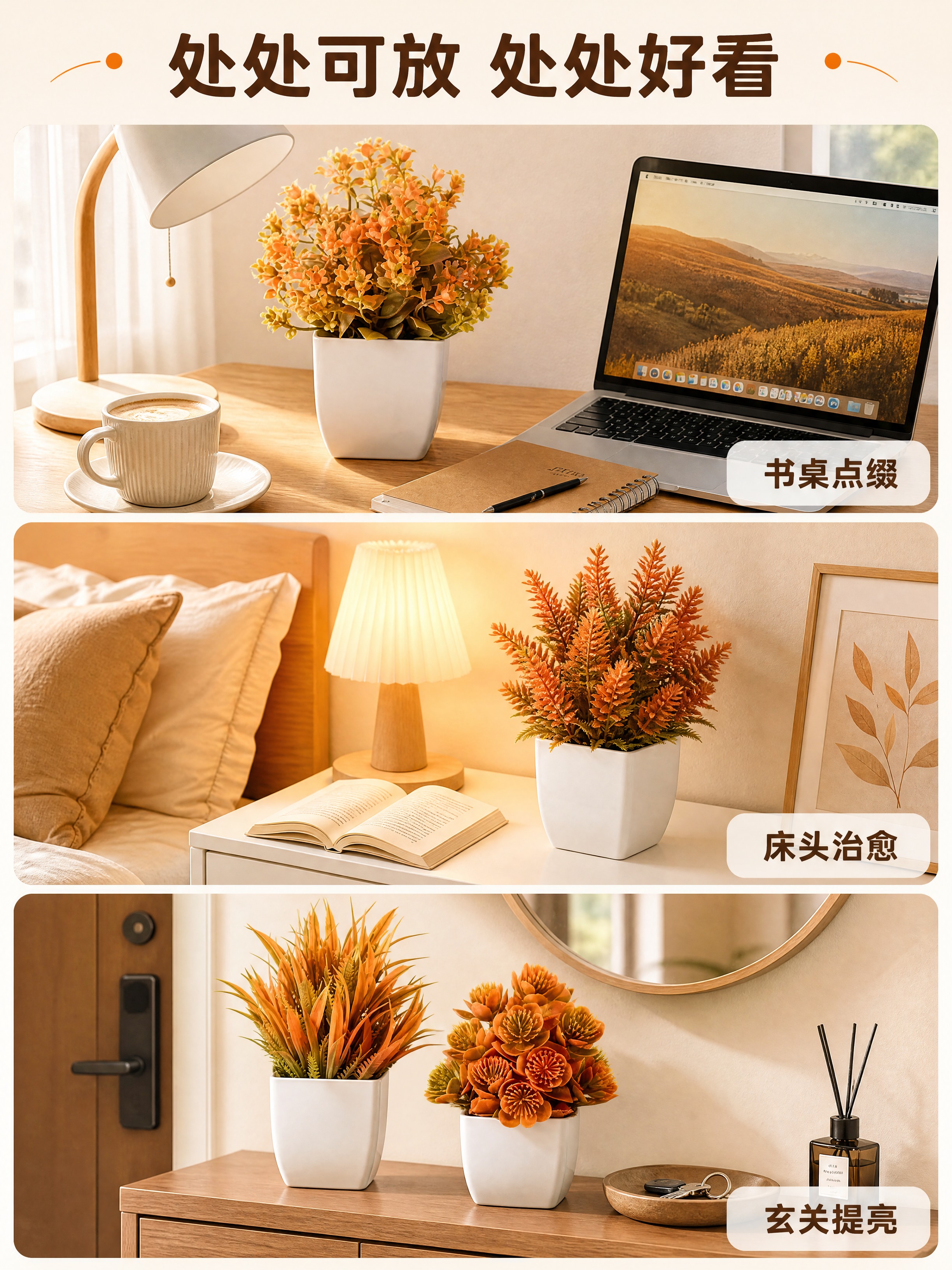 [商品] 使用【图1】4款秋色系仿真绿植盆栽；保留每款的花型结… - 图片创意预览