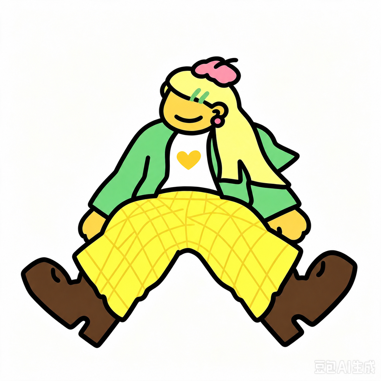 保持原有的扁平卡通插画风格、粗黑描边、人物的服装配色和发型配饰… - 图片创意预览