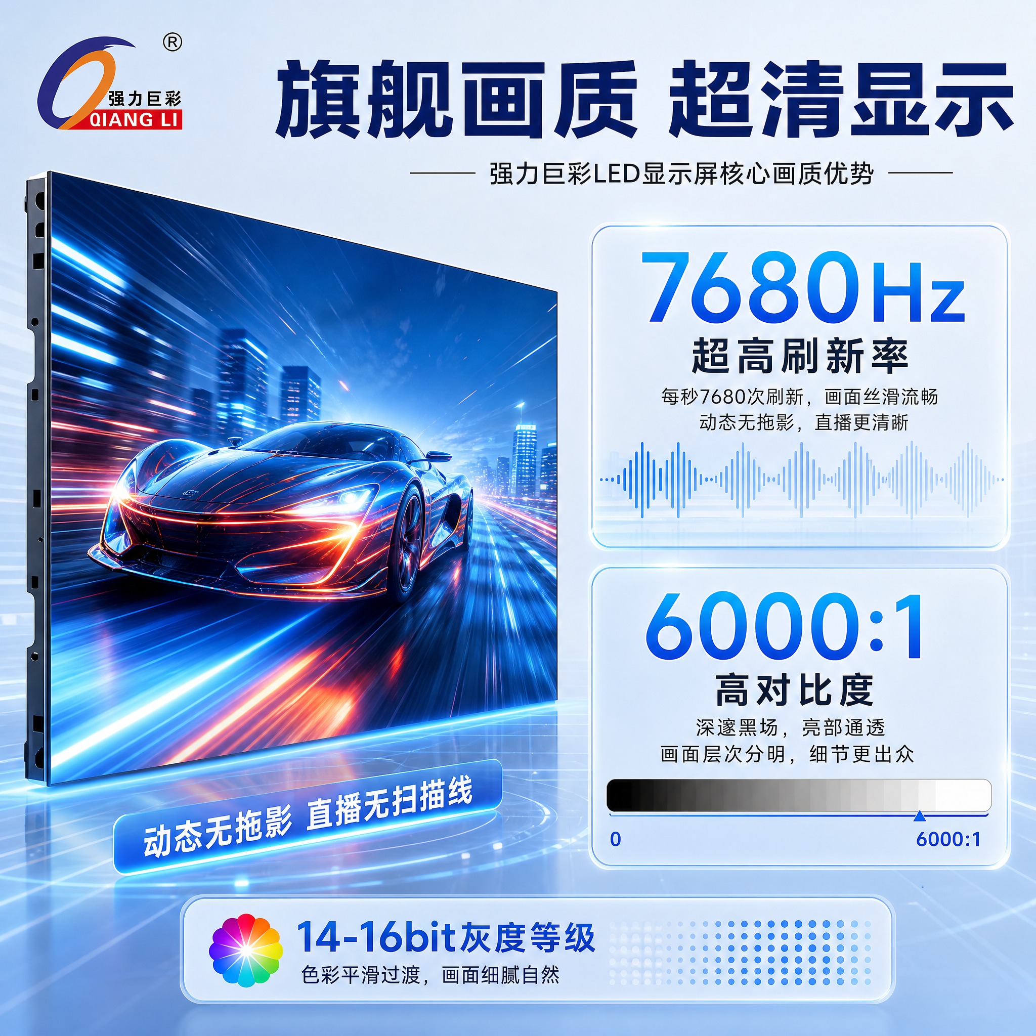 [主图-2] 强力巨彩LED显示屏核心画质卖点图，突出7680… - 图片创意预览