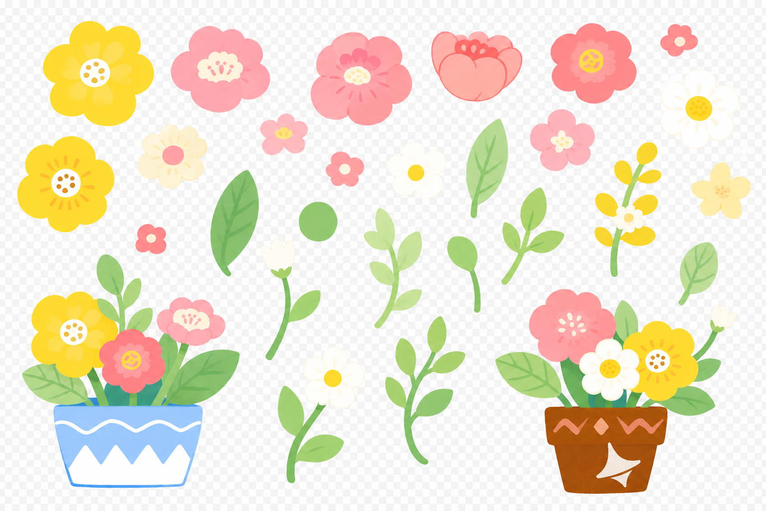 从参考图中提取花朵元素，包括各种颜色的花（黄色、粉色、白色、红… - 图片创意预览