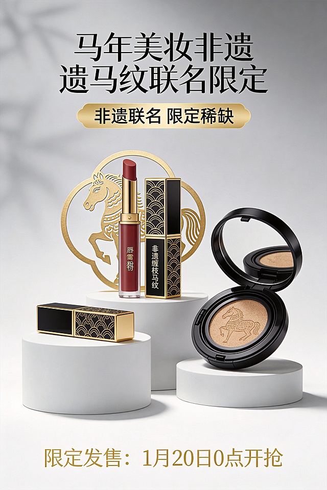 国潮风融合非遗马纹，鎏金浮雕与重拟物设计彰显奢华质感，中式美学与金属工艺交织，演绎复古民族韵味。