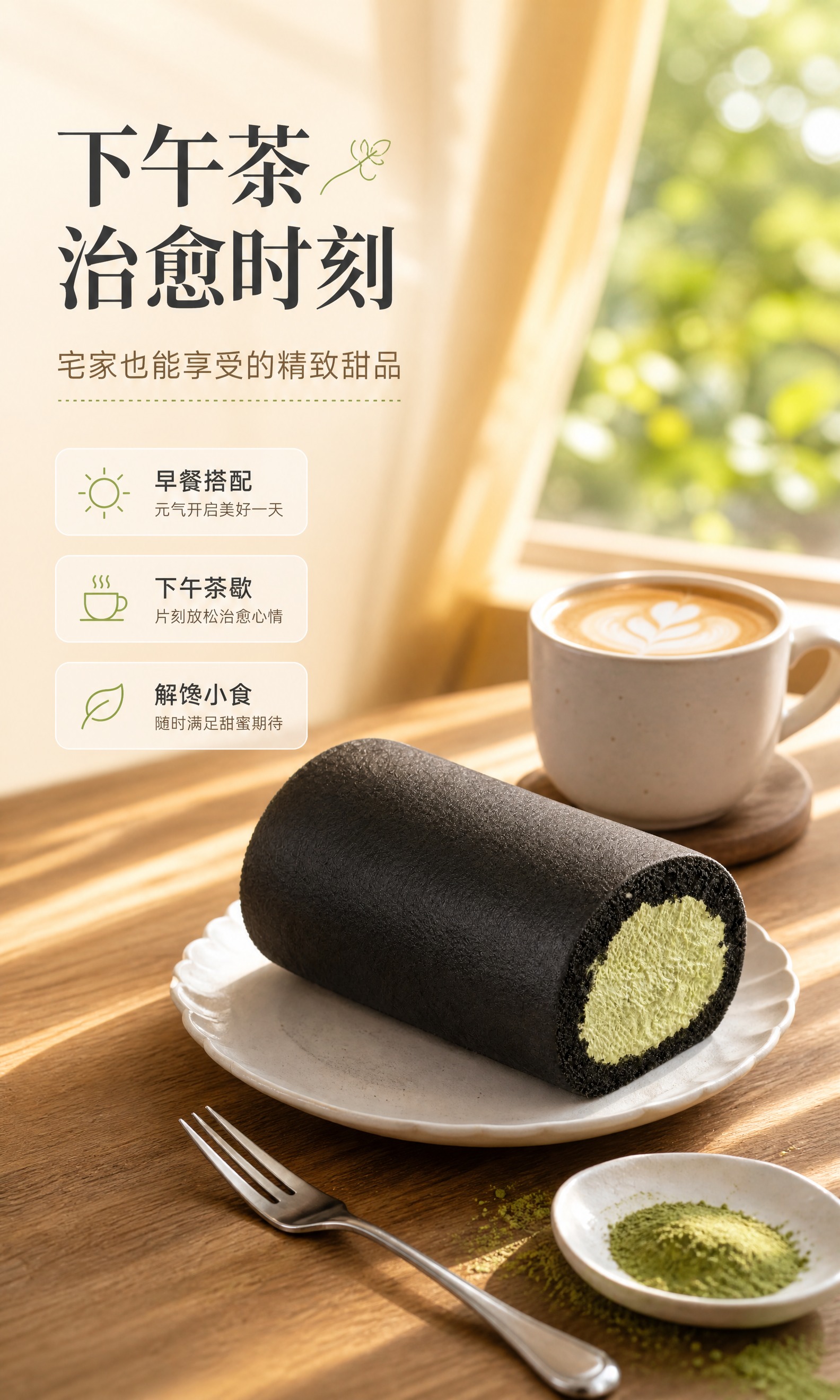 [商品] 使用【图1】竹炭抹茶蛋糕卷；保留黑色竹炭蛋糕胚圆柱外… - 图片创意预览
