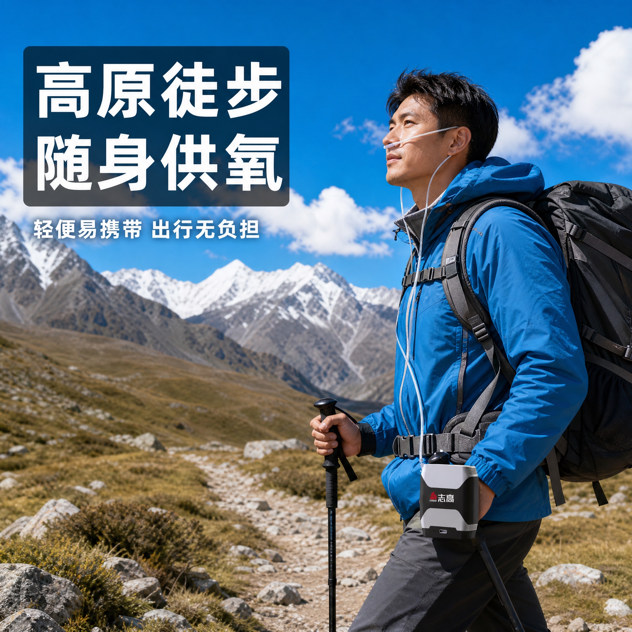 [主图-5] 使用场景 种草感 高原户外徒步场景展示便携制氧机… - 图片创意预览