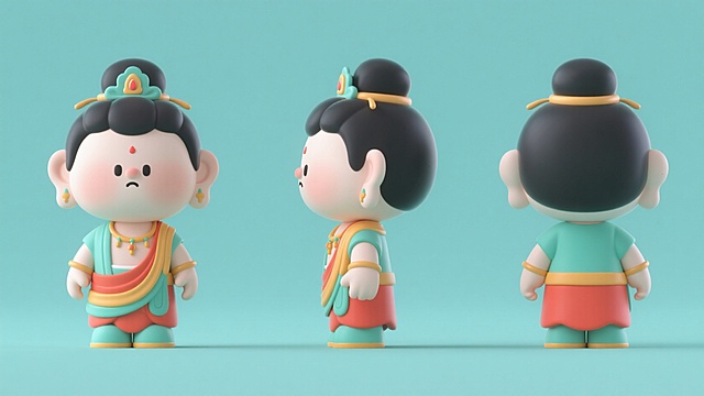 软3D风可爱卡通人物，古装造型，色彩鲜艳，萌趣十足。