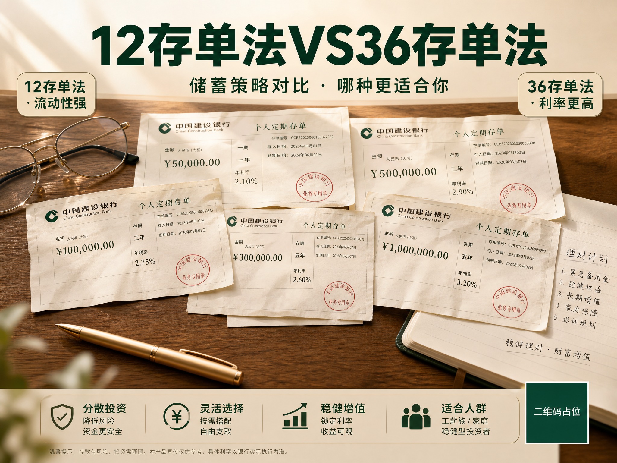 写实商业摄影风格，内容种草海报风。俯视平铺视角，多张纸质银行存… - 图片创意预览