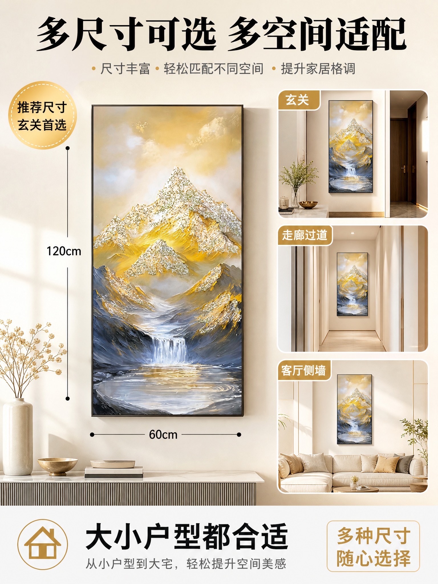 [主图-4] 尺寸信息与多场景适配图，展示装饰画尺寸和适用空间… - 图片创意预览