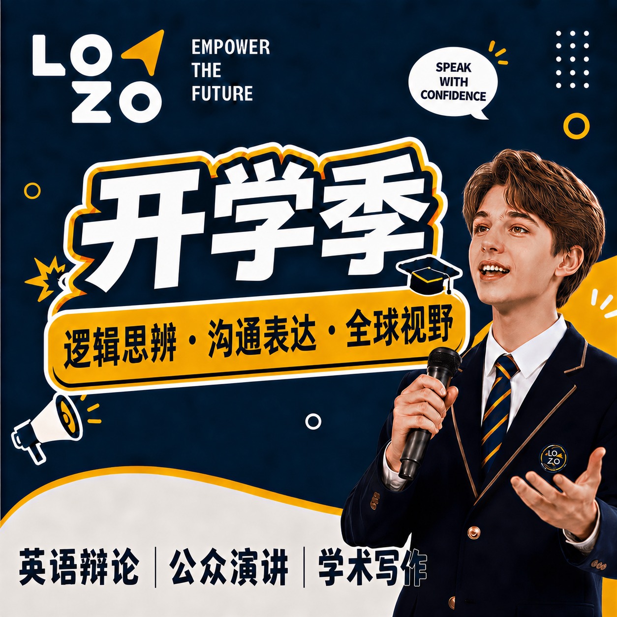 将图片中间黄色背景条上的“逻辑思辨 沟通表达 全球视野”文字字… - 图片创意预览