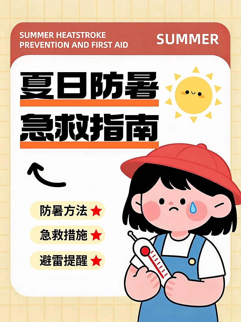 卡通趣味插画夏日防暑知识科普小红书大字封面
