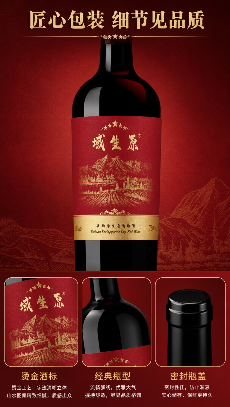 [商品] 使用【图3】域生原干红葡萄酒瓶身图；保留瓶身整体结构… - 图片创意预览