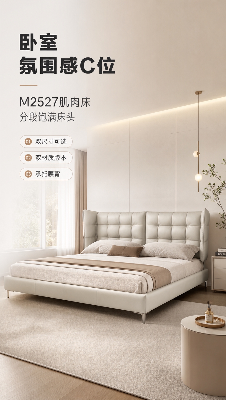 [商品] 使用【图1】M2527肌肉床；保留浅灰色分段饱满床头… - 图片创意预览