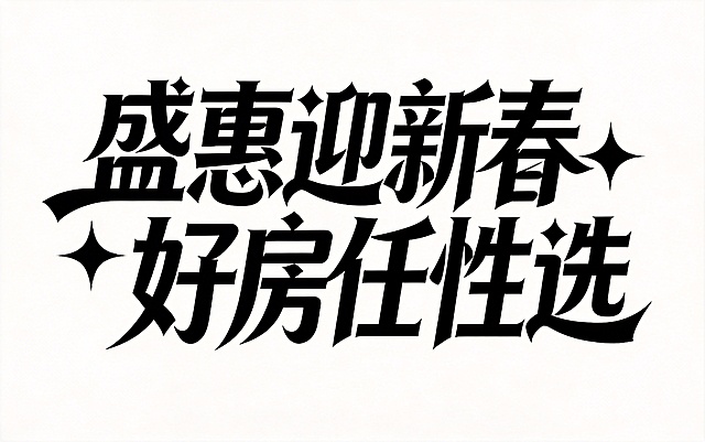 再用“盛惠迎新春好房任性选”这几个字设计一版