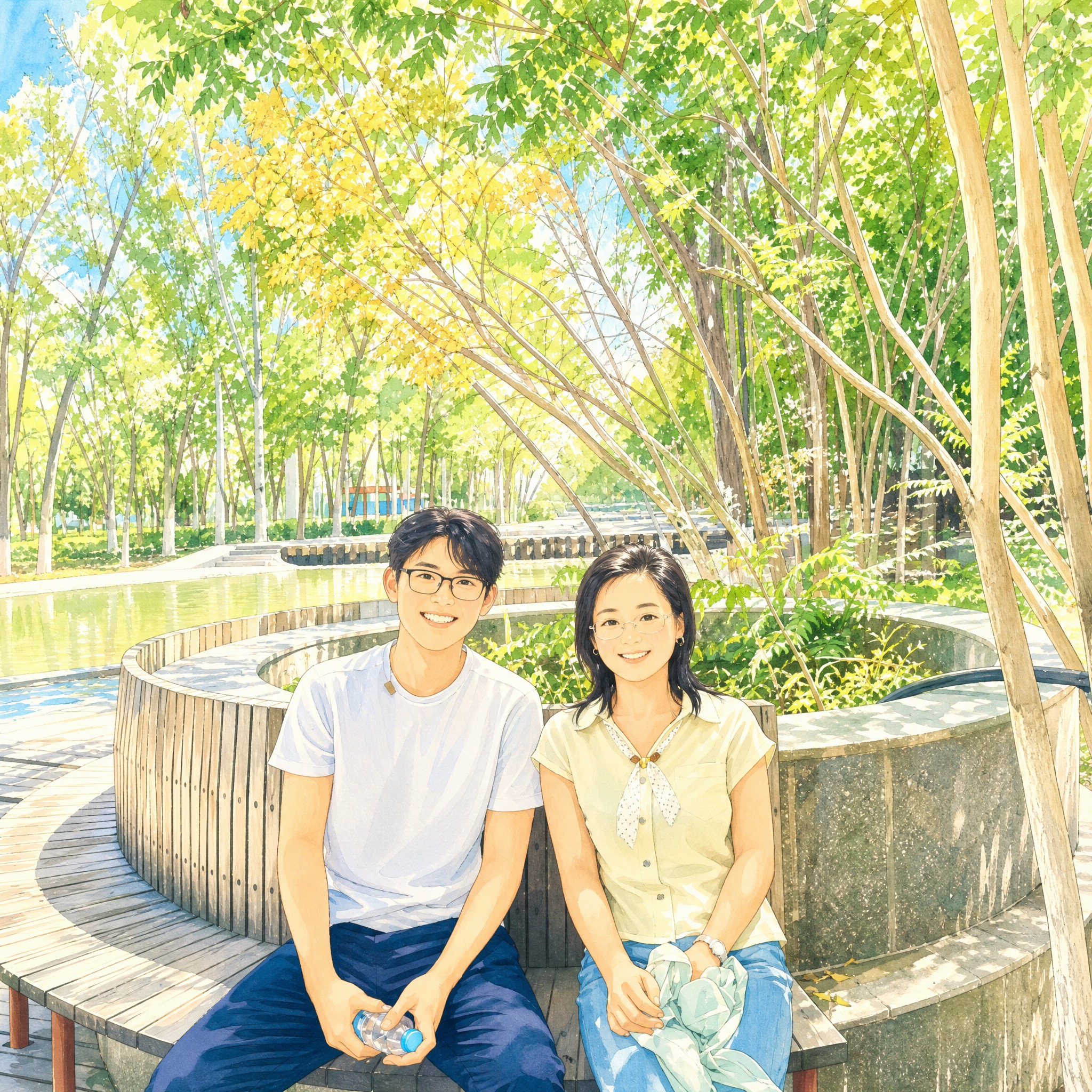 将这张照片转换为日系清新漫画风格，保留人物的样貌特征和姿势，背… - 图片创意预览