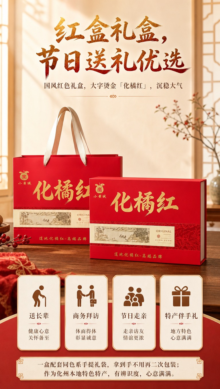 [商品] 使用【图7】红色化橘红礼盒正面图+【图3】红色手提袋… - 图片创意预览