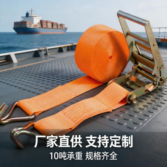 [主图 3] 整款拉紧器产品展示，轮船停靠背景；氛围风格：工业全景展示，大气商业风格；画质：商业摄影质感，光线柔和通透，产品清晰真实，画面干净高级；元素：完整拉紧器产品平铺在轮船甲板上，背景是开阔海面预览效果